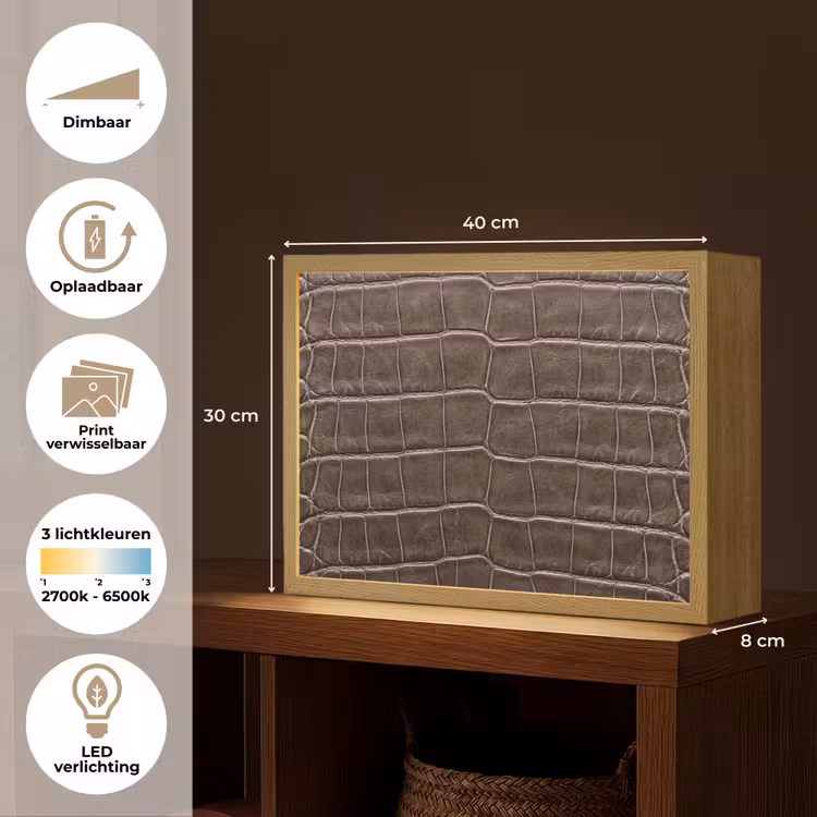 Leer - Krokodil - Mat Light Box met batterij (Wandlamp) middel -USP_websiteoverzichtNL