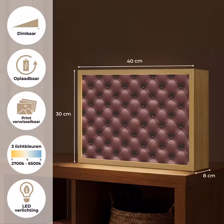 Leer - Patroon - Bordeaux Light Box met batterij (Wandlamp) middel 907 -USP_websiteoverzichtNL