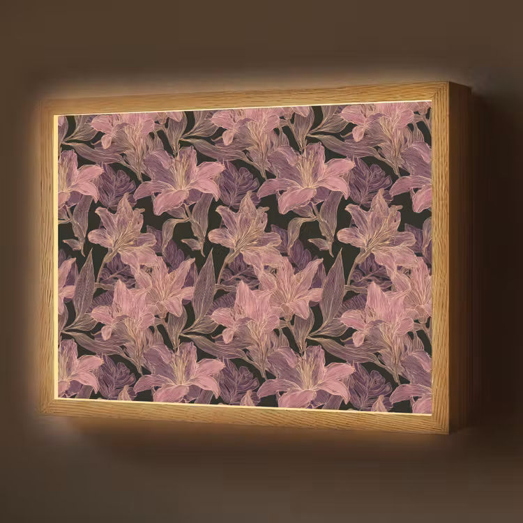 Lelies - Patroon - Paars - Goud Light Box met batterij (Wandlamp) middel 907 -z3d_website