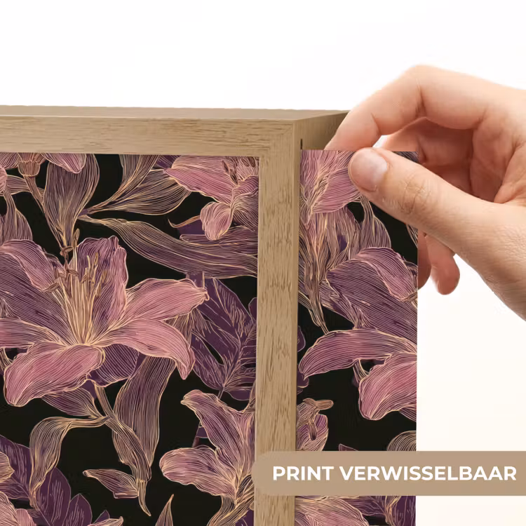 Lelies - Patroon - Paars - Goud Light Box met batterij (Wandlamp) middel 907 -USP_websiteprintNL