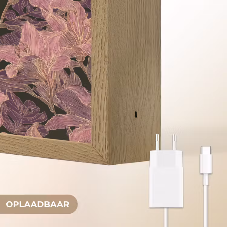 Lelies - Patroon - Paars - Goud Light Box met batterij (Wandlamp) middel 907 -USP_websiteoplaadbaarNL