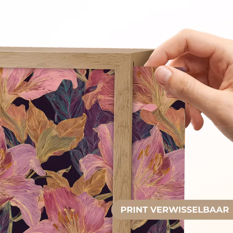 Lelies - Patroon - Roze - Goud Light Box met batterij (Wandlamp) middel 907 -USP_websiteprintNL