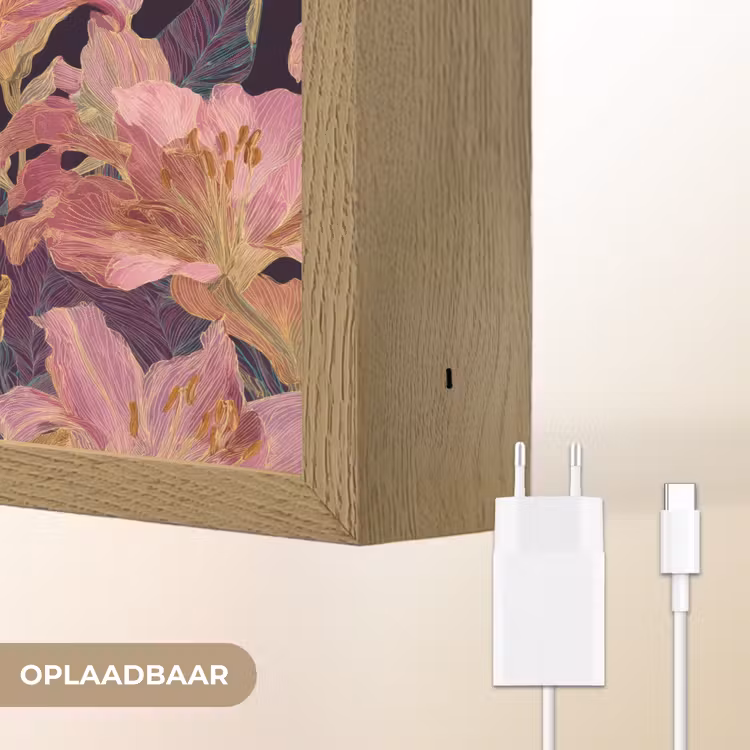 Lelies - Patroon - Roze - Goud Light Box met batterij (Wandlamp) middel 907 -USP_websiteoplaadbaarNL
