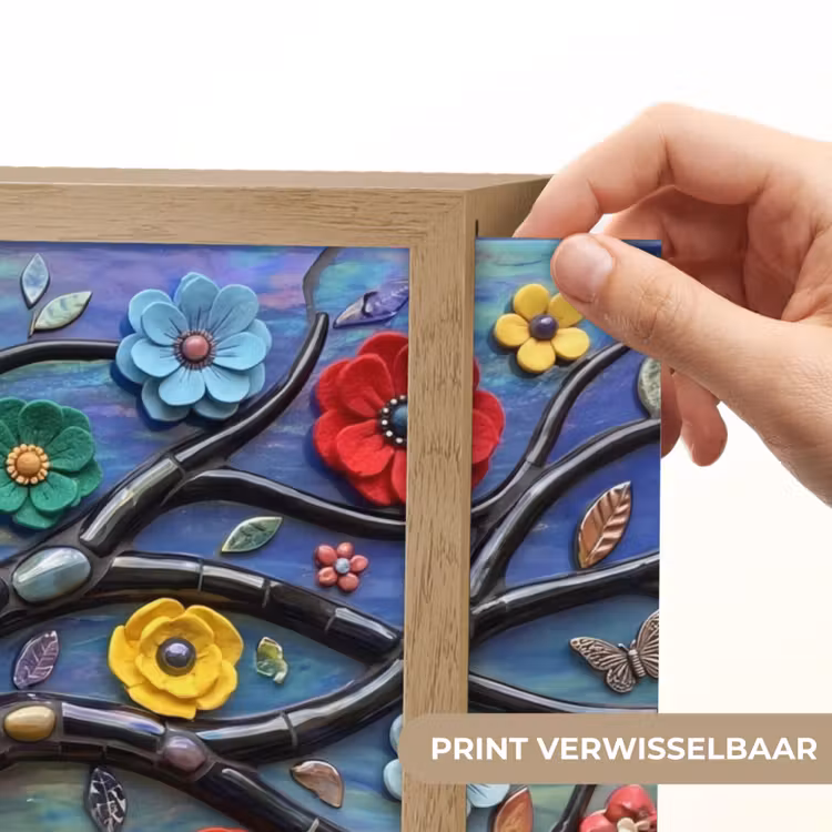 Levensboom - Mozaïek - Bloemen - Kleurrijk - Vrolijk Light Box met batterij (Wandlamp) middel -USP_websiteprintNL