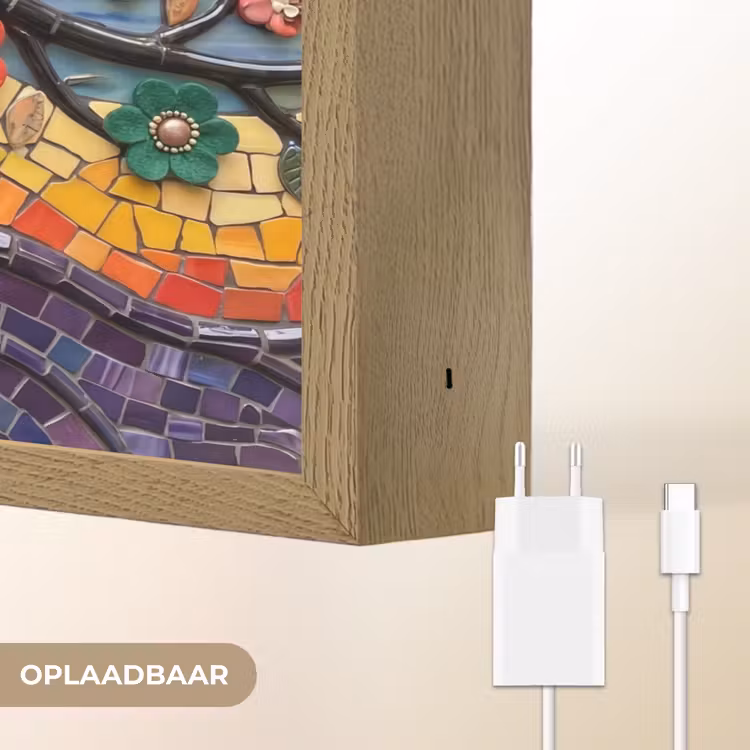 Levensboom - Mozaïek - Bloemen - Kleurrijk - Vrolijk Light Box met batterij (Wandlamp) middel -USP_websiteoplaadbaarNL