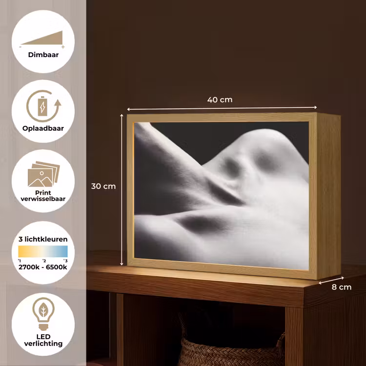 Lichaam - Vormen - Abstract - Zwart - Wit - Sensueel Light Box met batterij (Wandlamp) middel -USP_websiteoverzichtNL