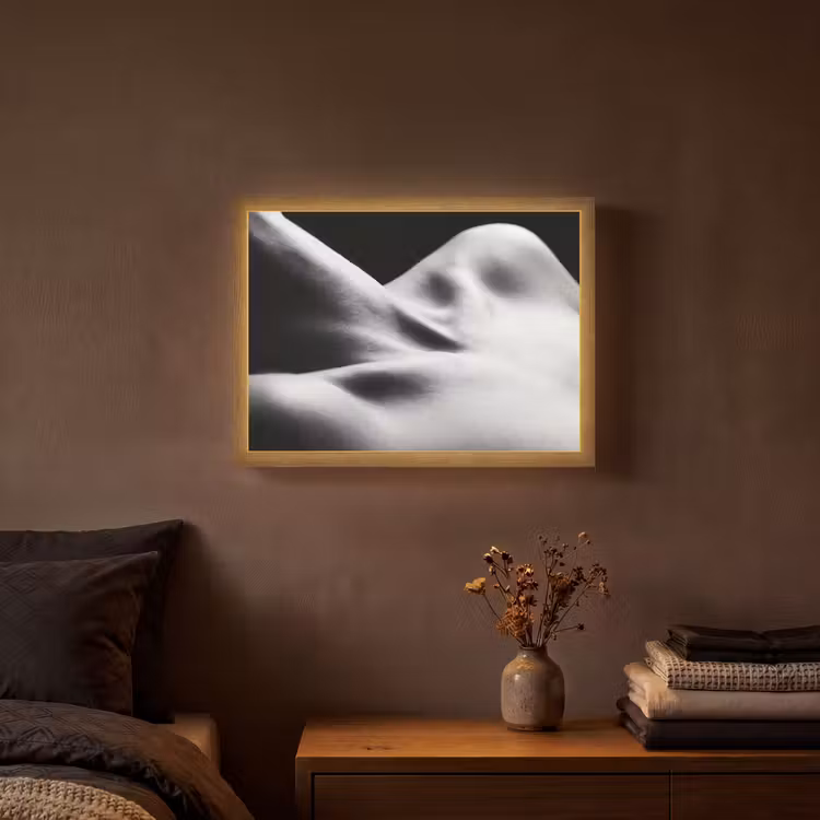 Lichaam - Vormen - Abstract - Zwart - Wit - Sensueel Light Box met batterij (Wandlamp) middel -sfeer4