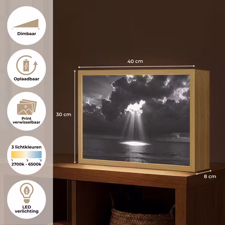 Licht - Wolken - Zee - Zwart-wit - Natuur Light Box met batterij (Wandlamp) middel -USP_websiteoverzichtNL