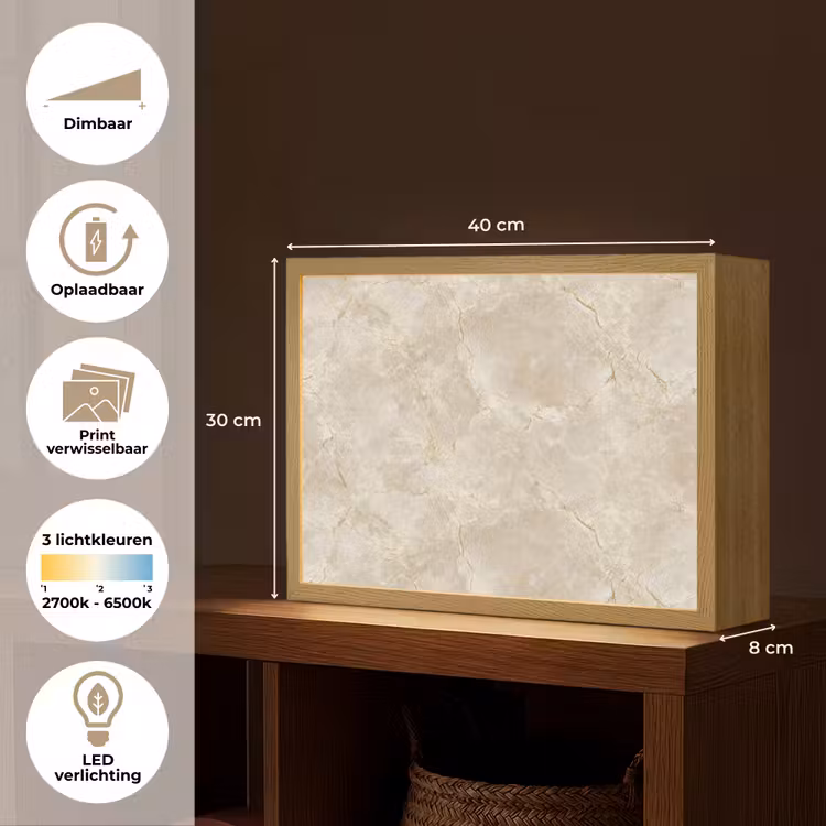 Lichtbeige - Marmer - Aders Light Box met batterij (Wandlamp) middel 907 -USP_websiteoverzichtNL