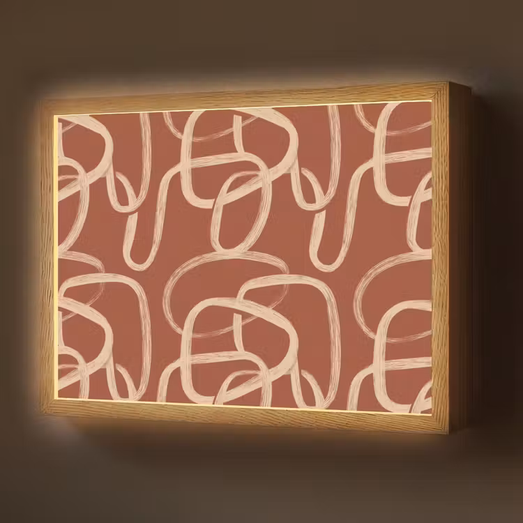 Lijnen - Abstract - Organisch - Terracotta - Crème Light Box met batterij (Wandlamp) middel 907 -z3d_website