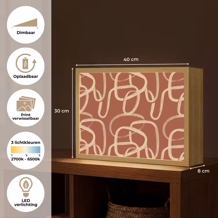 Lijnen - Abstract - Organisch - Terracotta - Crème Light Box met batterij (Wandlamp) middel 907 -USP_websiteoverzichtNL