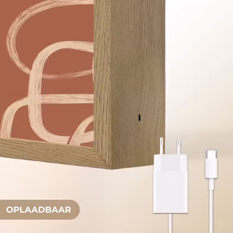 Lijnen - Abstract - Organisch - Terracotta - Crème Light Box met batterij (Wandlamp) middel 907 -USP_websiteoplaadbaarNL