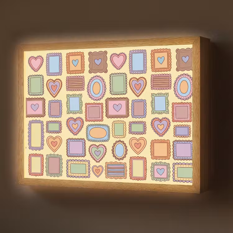Lijst - Patroon - Hart - Speels - Kleurrijk Light Box met batterij (Wandlamp) middel -z3d_website
