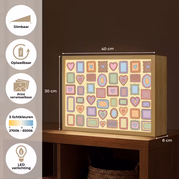 Lijst - Patroon - Hart - Speels - Kleurrijk Light Box met batterij (Wandlamp) middel -USP_websiteoverzichtNL