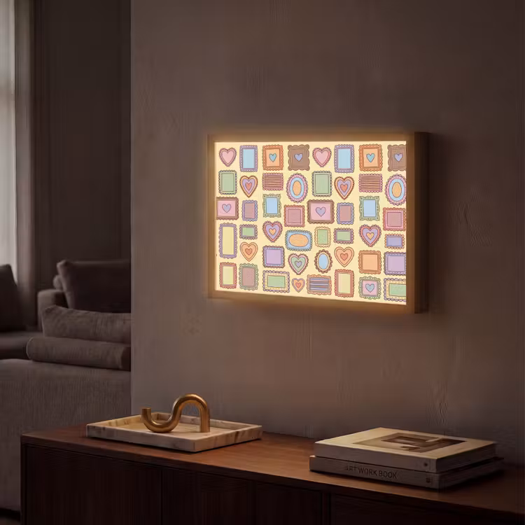 Lijst - Patroon - Hart - Speels - Kleurrijk Light Box met batterij (Wandlamp) middel -sfeer1