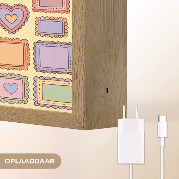 Lijst - Patroon - Hart - Speels - Kleurrijk Light Box met batterij (Wandlamp) middel -USP_websiteoplaadbaarNL