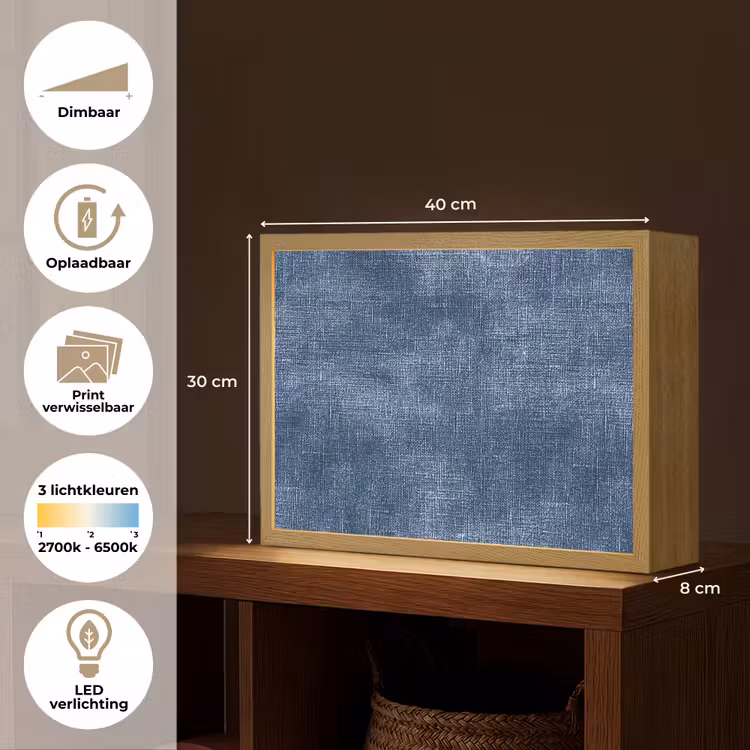 Linnen - Textuur - Patroon - Denim - Rustiek Light Box met batterij (Wandlamp) middel 907 -USP_websiteoverzichtNL