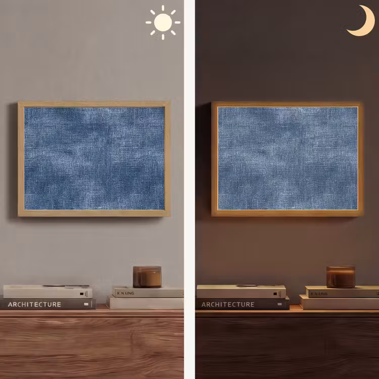 Linnen - Textuur - Patroon - Denim - Rustiek Light Box met batterij (Wandlamp) middel 907 -sfeer3