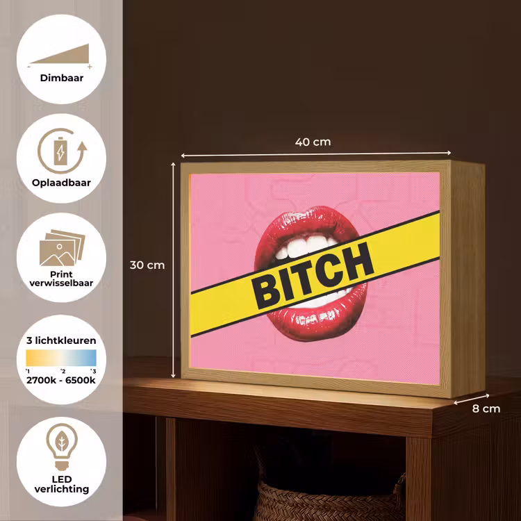 Lippen - Tekst - Kleurrijk Light Box met batterij (Wandlamp) middel -USP_websiteoverzichtNL
