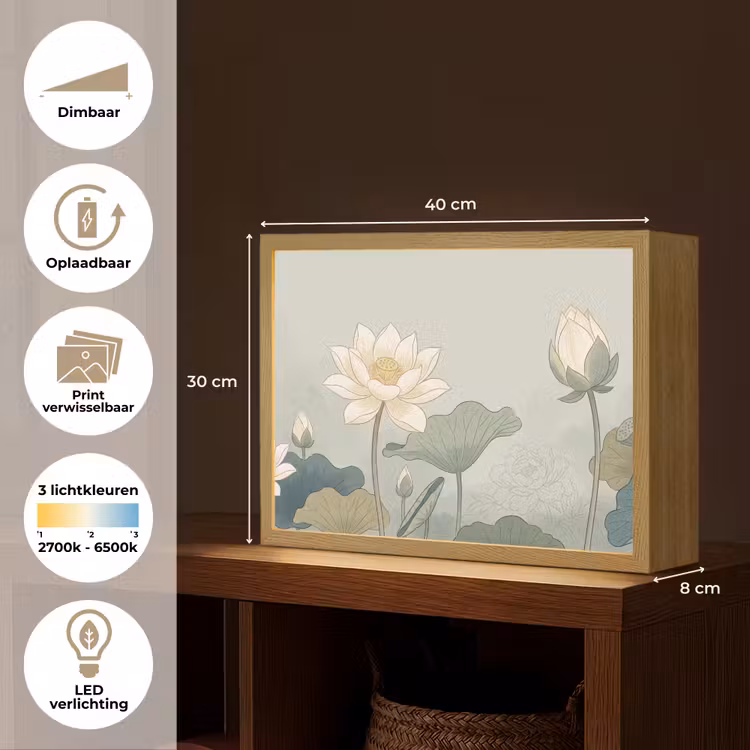 Lotus - Bloemen - Groen Light Box met batterij (Wandlamp) middel -USP_websiteoverzichtNL