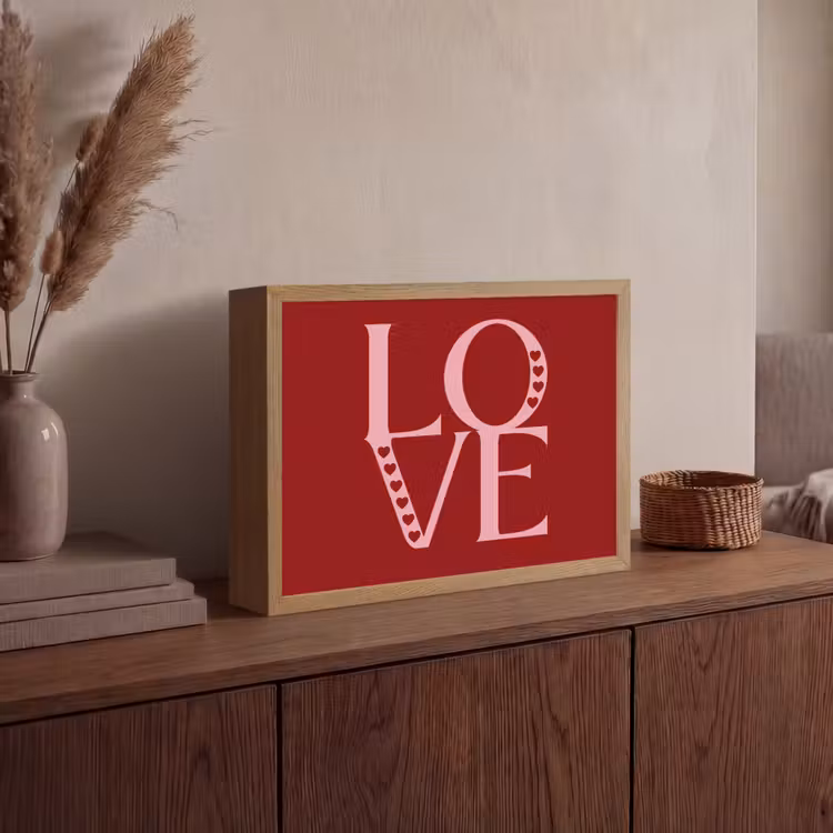 Love - Rood - Hatjes Light Box met batterij (Wandlamp) middel -sfeer2