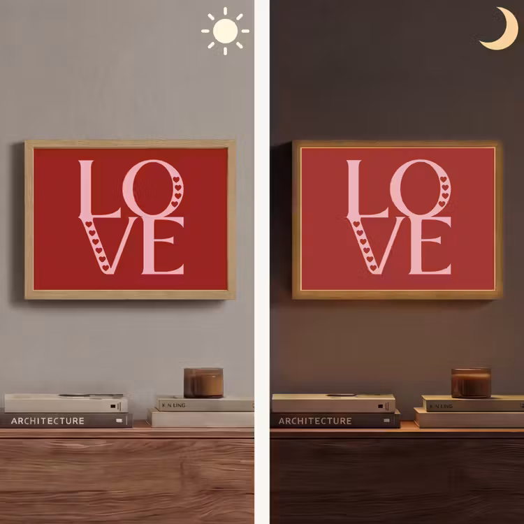 Love - Rood - Hatjes Light Box met batterij (Wandlamp) middel -sfeer3