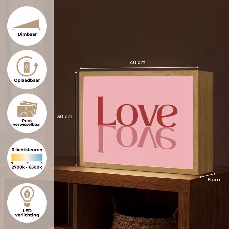 Love - Roze - Spiegeling Light Box met batterij (Wandlamp) middel -USP_websiteoverzichtNL
