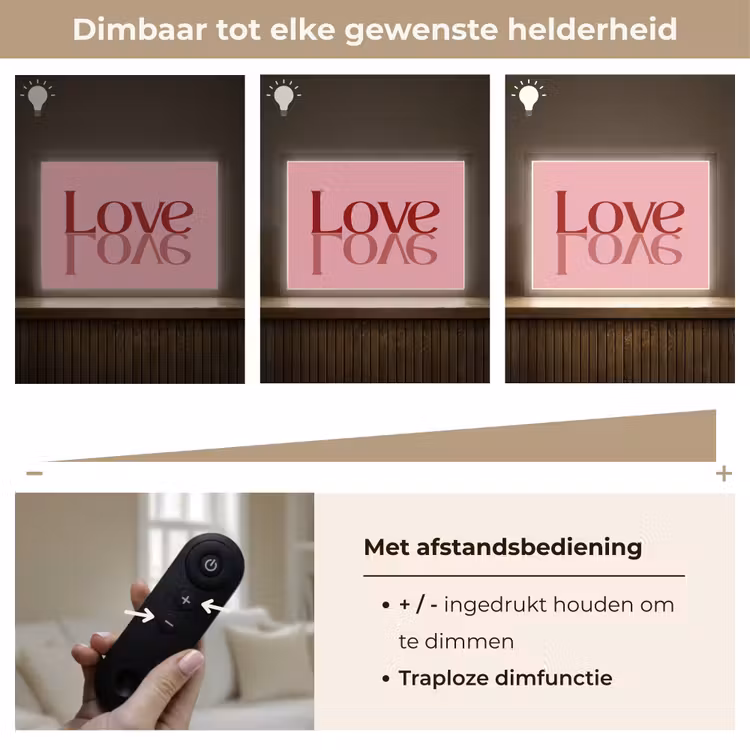 Love - Roze - Spiegeling Light Box met batterij (Wandlamp) middel -USP_dimbaarNL