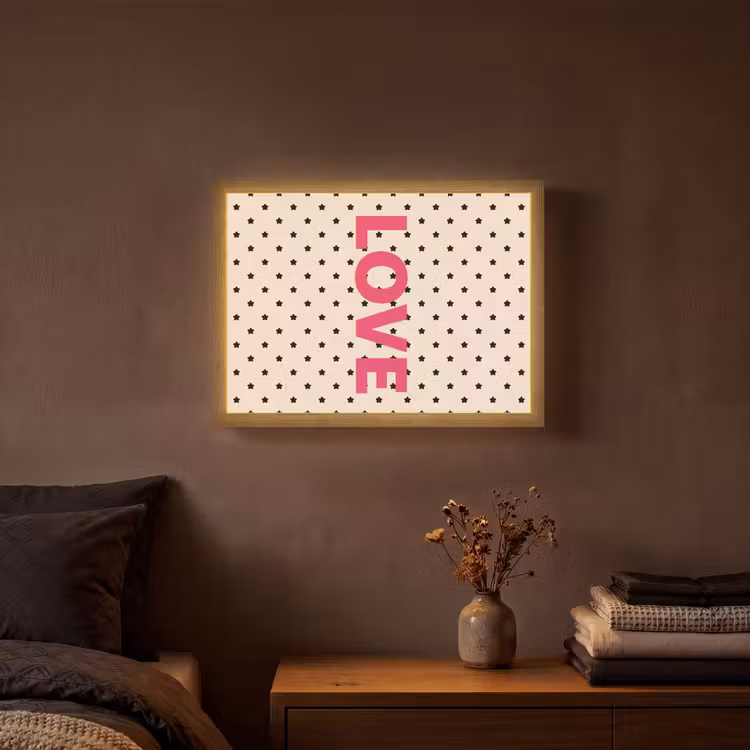 Love - Stippen - Roze Light Box met batterij (Wandlamp) middel -sfeer4