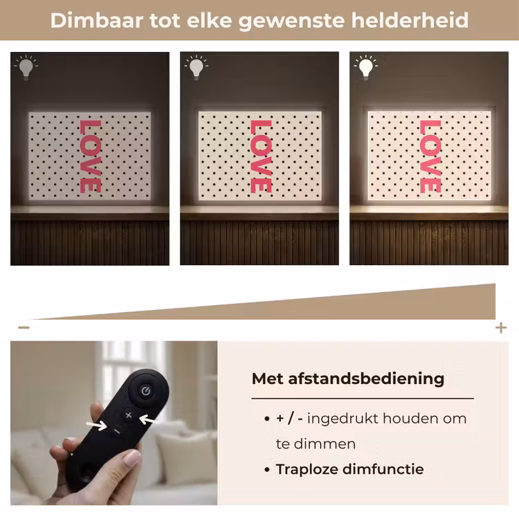 Love - Stippen - Roze Light Box met batterij (Wandlamp) middel -USP_dimbaarNL