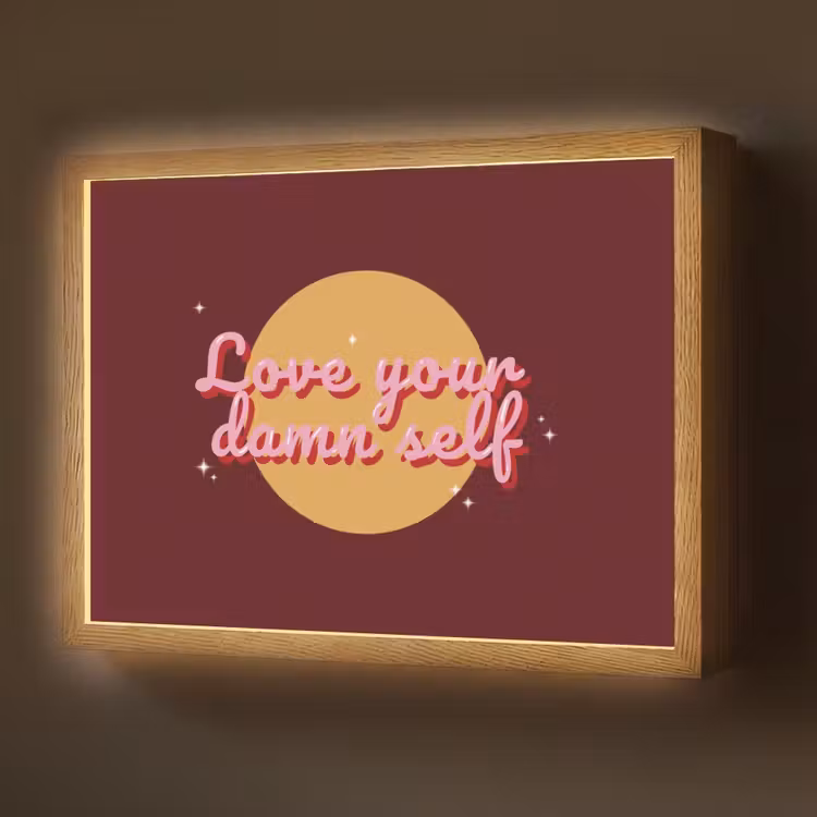 love your damn self - Cirkel - Glitter - Rood Light Box met batterij (Wandlamp) middel -z3d_website