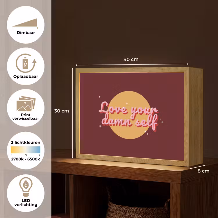 love your damn self - Cirkel - Glitter - Rood Light Box met batterij (Wandlamp) middel -USP_websiteoverzichtNL