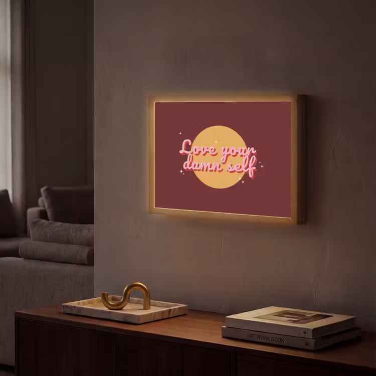 love your damn self - Cirkel - Glitter - Rood Light Box met batterij (Wandlamp) middel -sfeer1