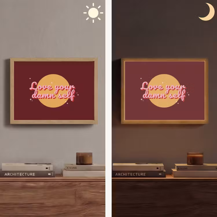 love your damn self - Cirkel - Glitter - Rood Light Box met batterij (Wandlamp) middel -sfeer3