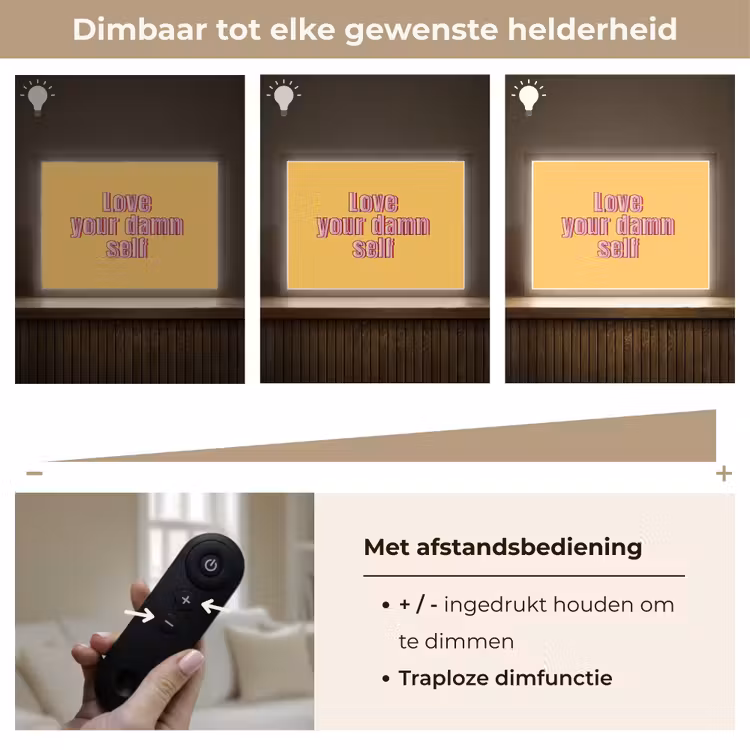 Love yourself - Roze - Geel Light Box met batterij (Wandlamp) middel -USP_dimbaarNL