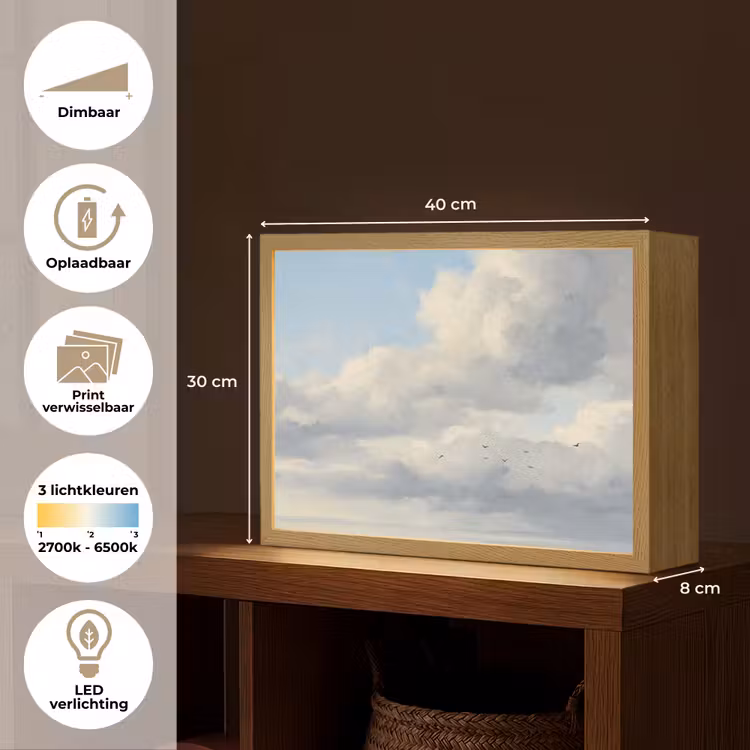 Lucht - Wolken - Natuur - Klassiek - Blauw Light Box met batterij (Wandlamp) middel -USP_websiteoverzichtNL