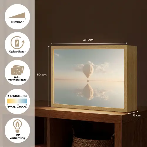 Luchtballon - Wolken - Water - Blauw Light Box met batterij (Wandlamp) middel -USP_websiteoverzichtNL