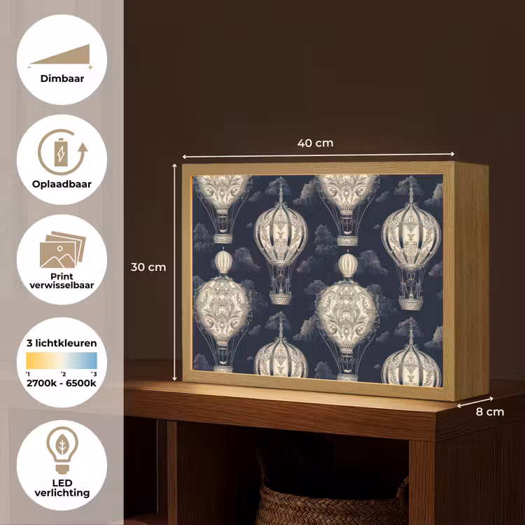 Luchtballonnen - Wolken - Patroon - Donkerblauw Light Box met batterij (Wandlamp) middel 907 -USP_websiteoverzichtNL