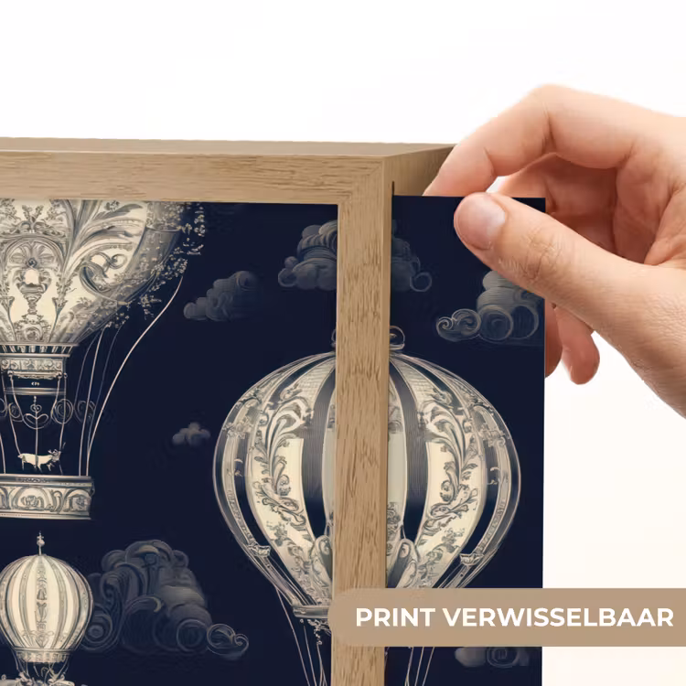 Luchtballonnen - Wolken - Patroon - Donkerblauw Light Box met batterij (Wandlamp) middel 907 -USP_websiteprintNL