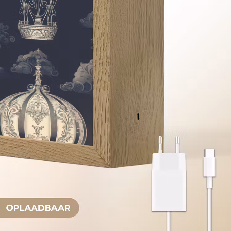 Luchtballonnen - Wolken - Patroon - Donkerblauw Light Box met batterij (Wandlamp) middel 907 -USP_websiteoplaadbaarNL