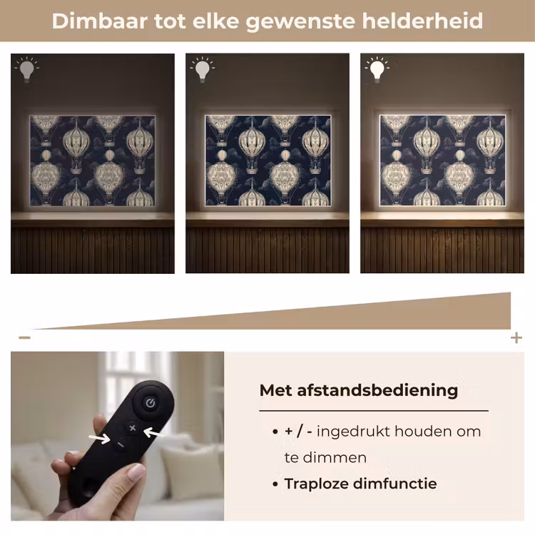Luchtballonnen - Wolken - Patroon - Donkerblauw Light Box met batterij (Wandlamp) middel 907 -USP_dimbaarNL