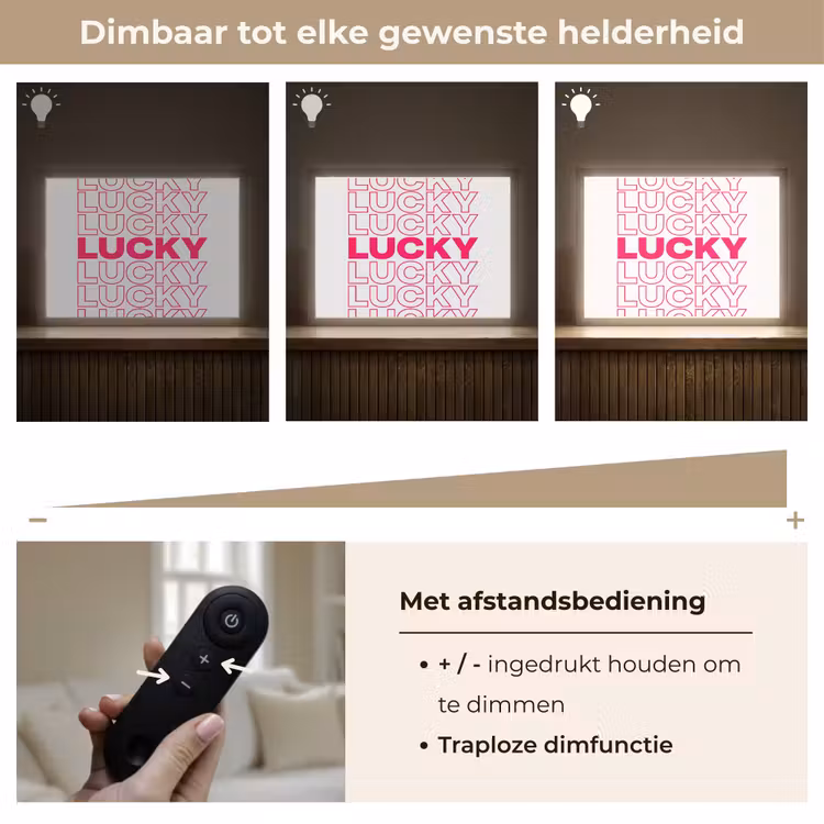 Lucky - Roze - Patroon Light Box met batterij (Wandlamp) middel -USP_dimbaarNL