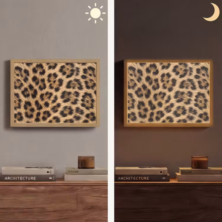 Luipaard - Vacht - Klassiek - Bruin Light Box met batterij (Wandlamp) middel -sfeer3