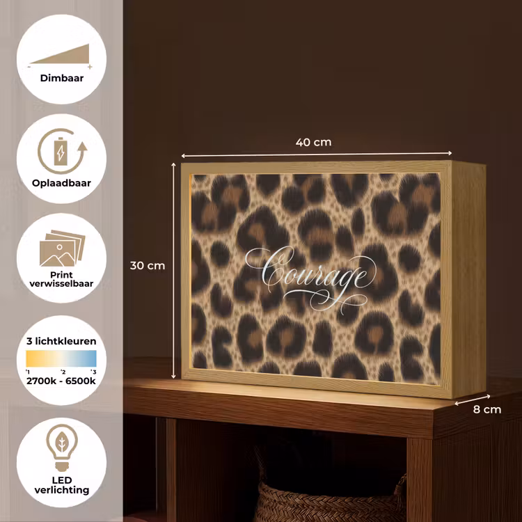 Luipaardprint - Bruin - Courage - Sierlijk Light Box met batterij (Wandlamp) middel -USP_websiteoverzichtNL