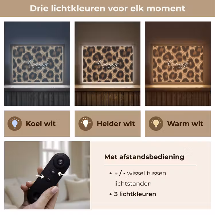 Luipaardprint - Bruin - Courage - Sierlijk Light Box met batterij (Wandlamp) middel -USP_lichtkleurNL