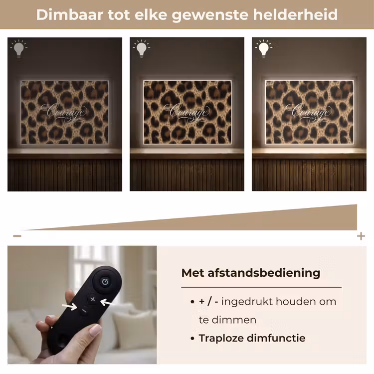 Luipaardprint - Bruin - Courage - Sierlijk Light Box met batterij (Wandlamp) middel -USP_dimbaarNL