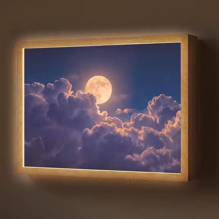 Maan - Wolken - Nacht - Oranje Light Box met batterij (Wandlamp) middel -z3d_website