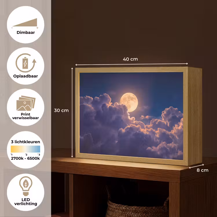 Maan - Wolken - Nacht - Oranje Light Box met batterij (Wandlamp) middel -USP_websiteoverzichtNL