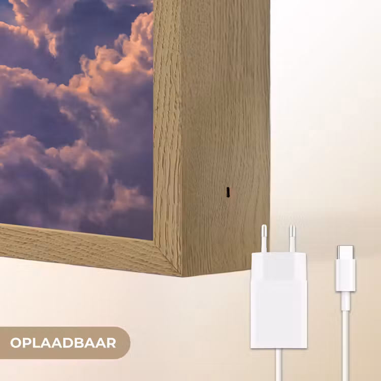 Maan - Wolken - Nacht - Oranje Light Box met batterij (Wandlamp) middel -USP_websiteoplaadbaarNL