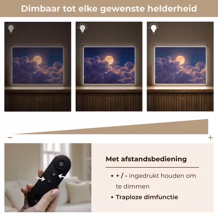 Maan - Wolken - Nacht - Oranje Light Box met batterij (Wandlamp) middel -USP_dimbaarNL